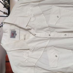 Garage Sale!! Ely diamond XXL white rose Pearl snaps country western dress shirt